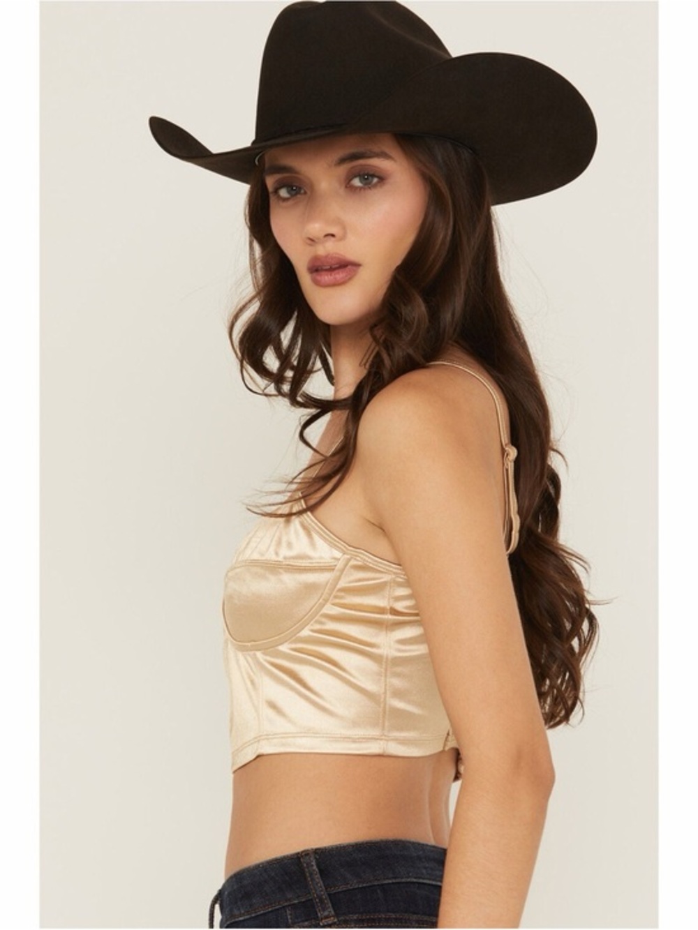 Satin Bustier Crop Top in Champagne FREE PEOPLE